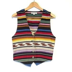 Vintage 80s Southwest Vest Woven Textile Karen Kane Native American Pewter Rare